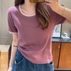 Women's Fashion Slimming Color Block U-Neck T-Shirt