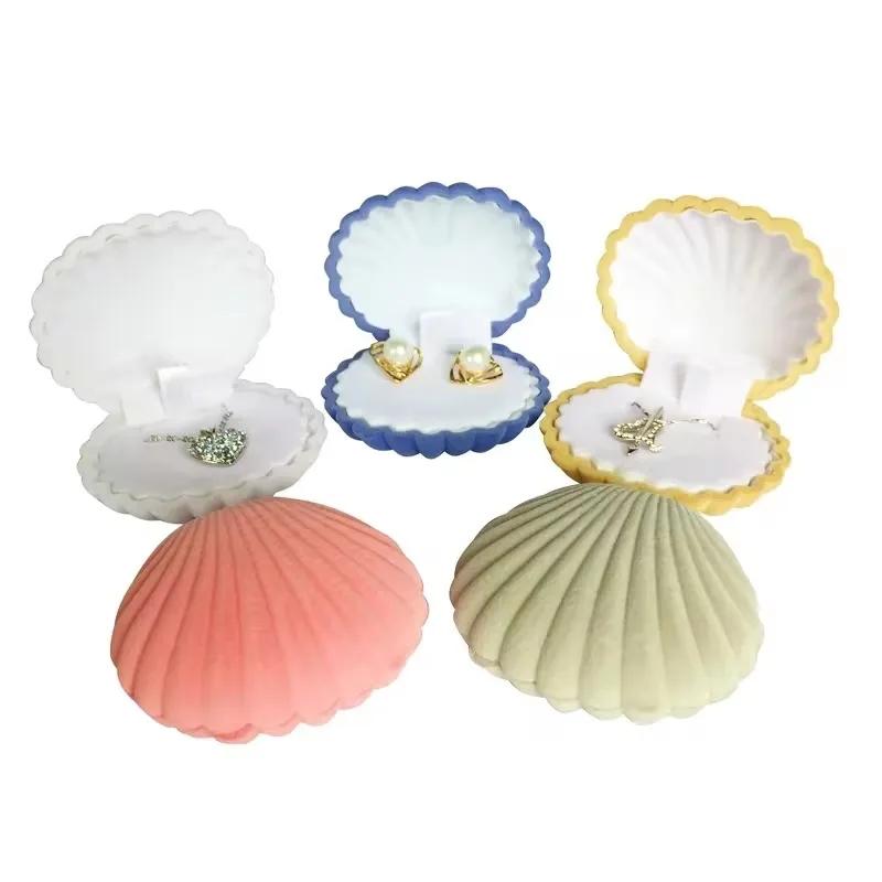 Kreative Süße Muschelform Geschenkbox Halter Schmuckschatulle Samt Hochzeit Verlobungsringbox Für Ohrringe Halskette Armband Display