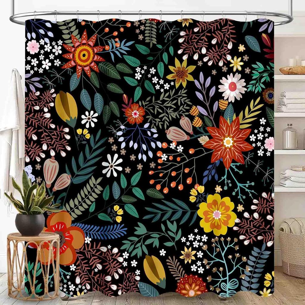 Boho Floral Shower Curtain for Bathroom,Colorful Mandala Tropical Flower Vibrant Ethnic Paisley Print Bohemian Unique Vintage