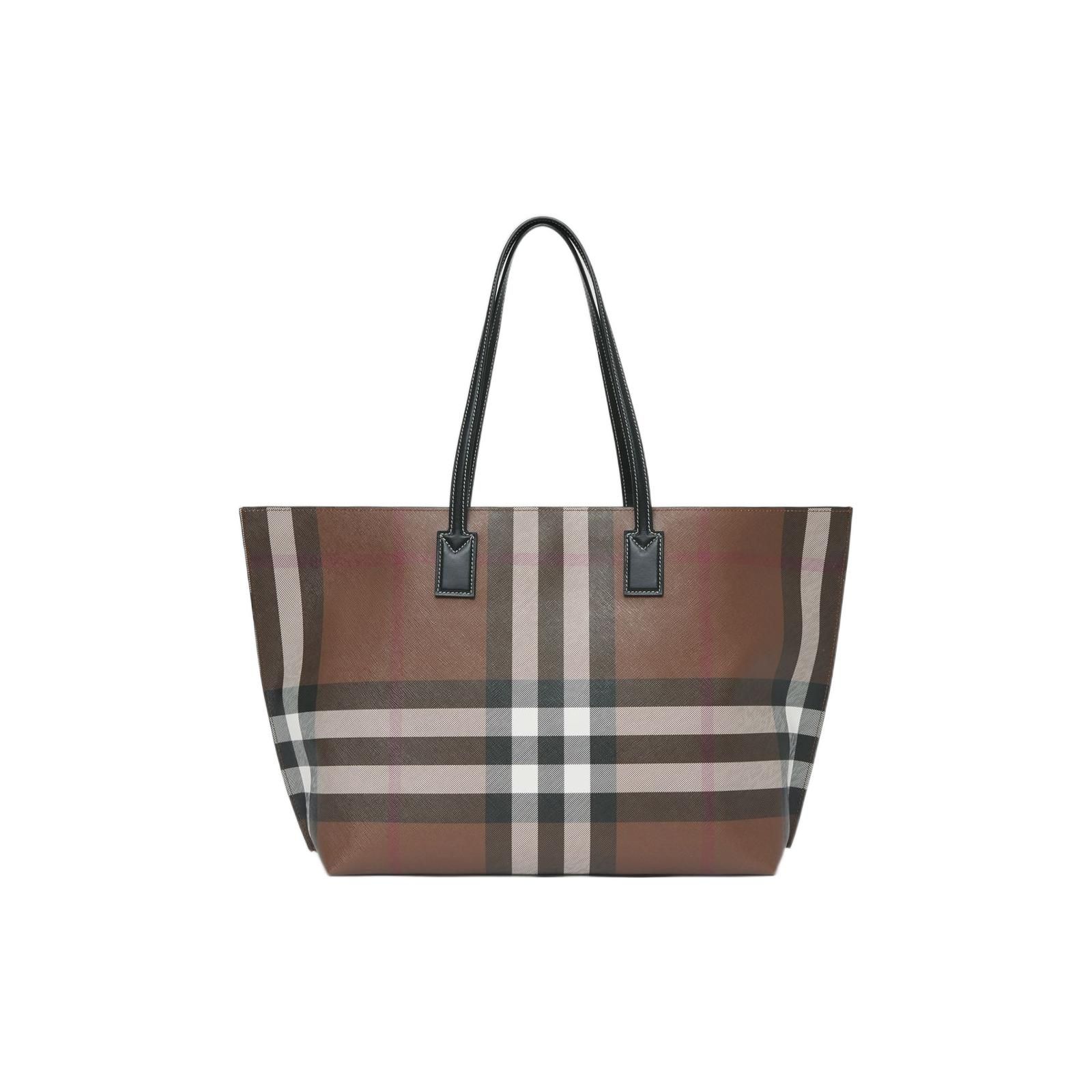 

Burberry Brown Check Canvas Tote Bag With Leather Handles For Daily Use Basic Set (Bag+Dust Bag)