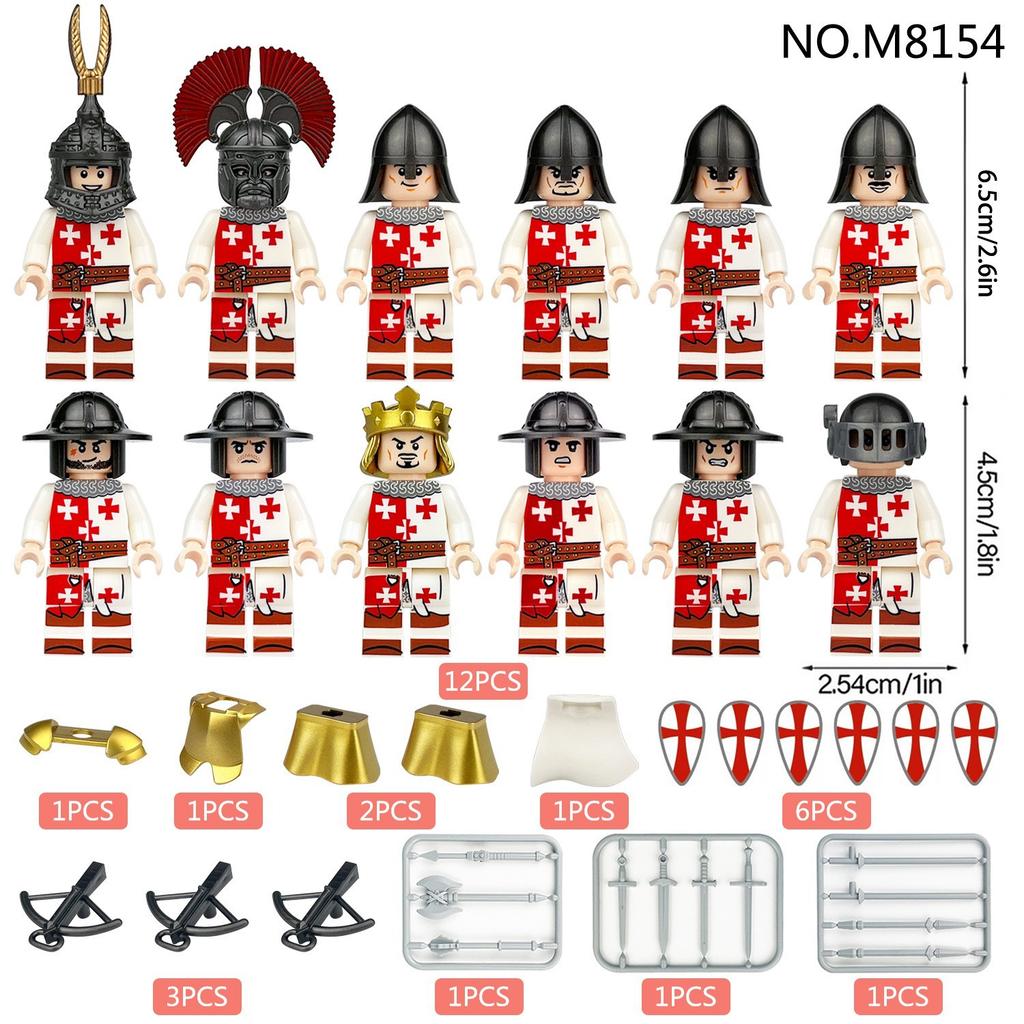 12 Medieval Minifigures Medieval Ilimbe Knight Shield Bow and Arrow Building Block Toy Cross-border