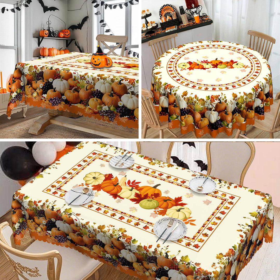 Скатерти на тему Осеннего Дня Благодарения и Тыквенного Урожая, Круглые/Квадратные Скатерти, Декоративные Скатерти, Длинные Скатерти Round tablecloth-152x152cm