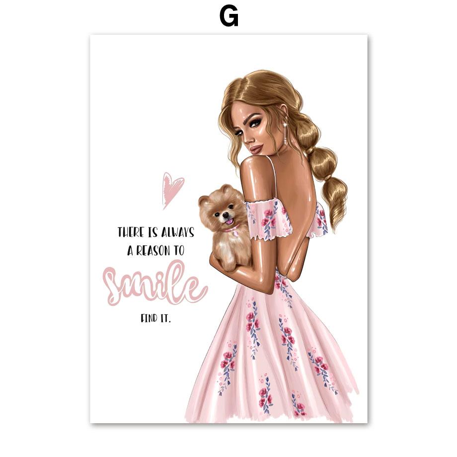 

Скандинавские принты Художественная картина на холсте Настенные картины для декора гостиной, Плюшевый мишка, Цветок розы, Модное платье, Девушка, Собака 21X30cm No Frame