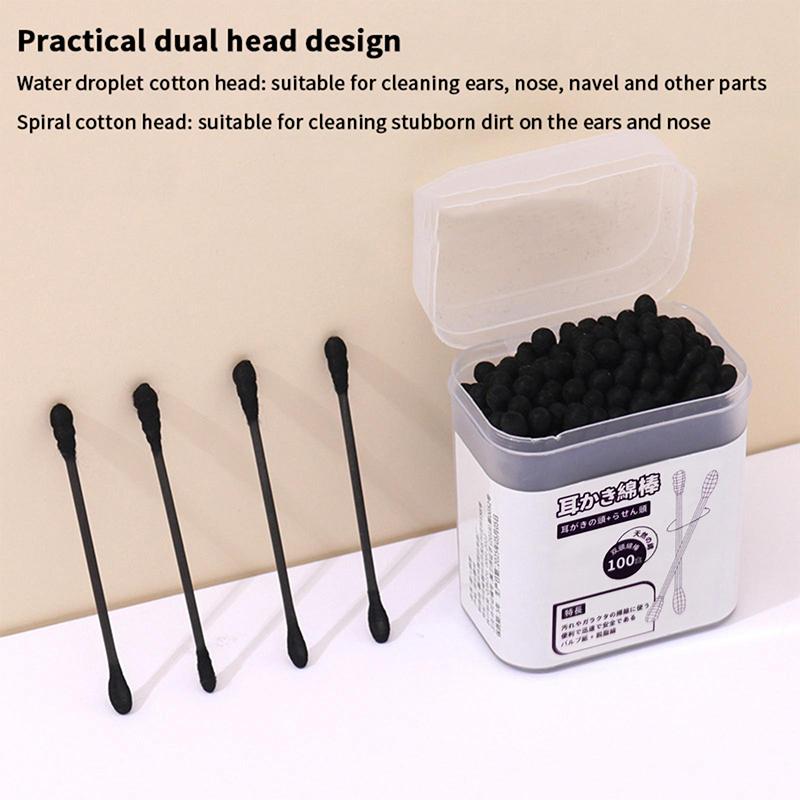 100Pcs/Box Double Head Cotton Swab Stick Ear Spoon Ear Clean Makeup Manicure Cotton Swabs Disposable Cleaning Tools