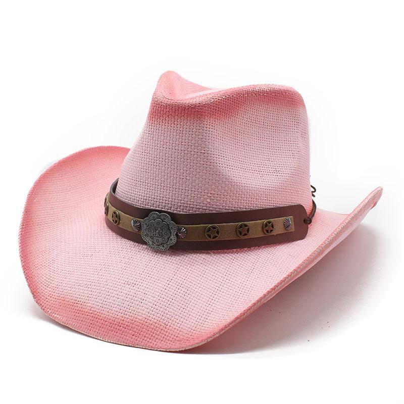 Vintage Spray Paint Cowboy Hat Men'S And Women'S Big Brim Western Horseback Riding Sunscreen Straw Hat Beach Hat