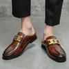 Fashion 2024 Italian Mens Slippers Leather Muller Shoes Men Loafers Outdoor Non-slip Black Casual Half Slipper Men Fashion Footwear Man