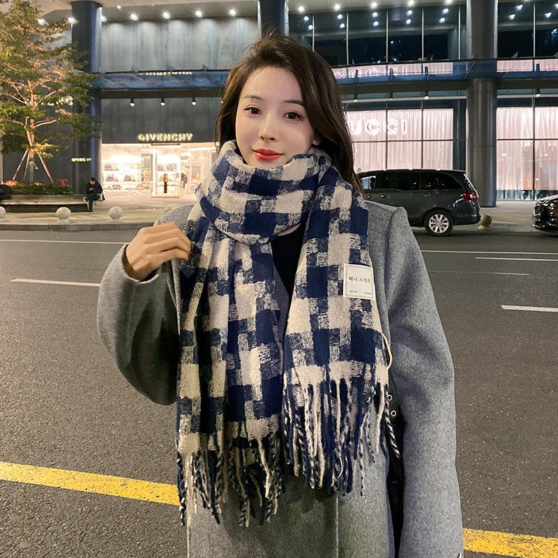 Plaid Scarf Autumn and Winter Women's High End Korean Style Winter Warm Scarf Thickened Imitation Cashmere Shawl