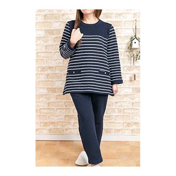 [K's Eye] Skin-friendly 100% cotton knit quilt pajamas, women's, winter, long sleeve, border, suitable for winter, nightwear, loungewear, loungewear,