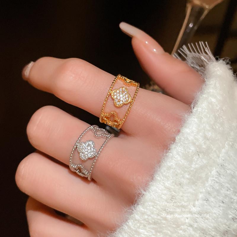 Zircon Stone Floral Statement Ring With Gold And Silver Finish For Trendy Female Accessories
