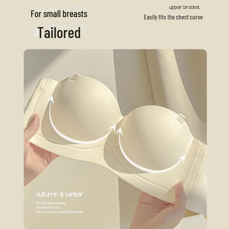 Želé bezešvá ramínková podprsenka s polovičními košíčky pro malá prsa - Nařasená, Bez kostic, Boční podpora