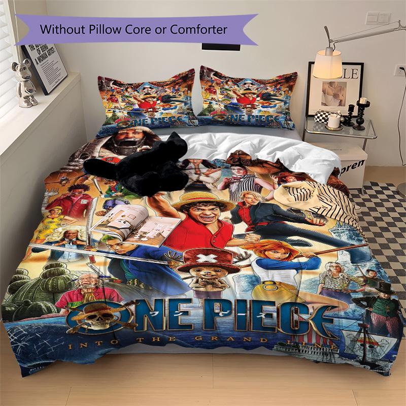 One Piece Bedding 3 Piece Set HD Print Duvet Cover Pillowcases for Teens Adult Bedroom Decoration Christmas Gift
