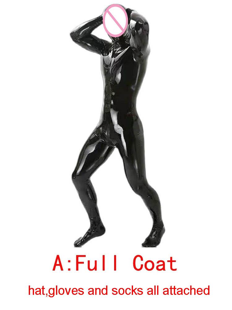 4Pcs/Set Wetlook Pvc Men Bodysuit Fitness Clothing Bodybuilding Clothes Body Shaper Full Coat Zentai Tights Catsuit Shapewear