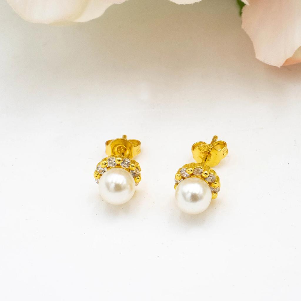 New Summer Collection Pearls Stud Earrings Gold Color Jewelry for Women Zircon Earrings with Hypoallergenic & Boho Style Gift