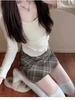 Women's A-line Plaid Retro Red Short Skirt - Autumn/Winter Petite Wool, Hip-hugging