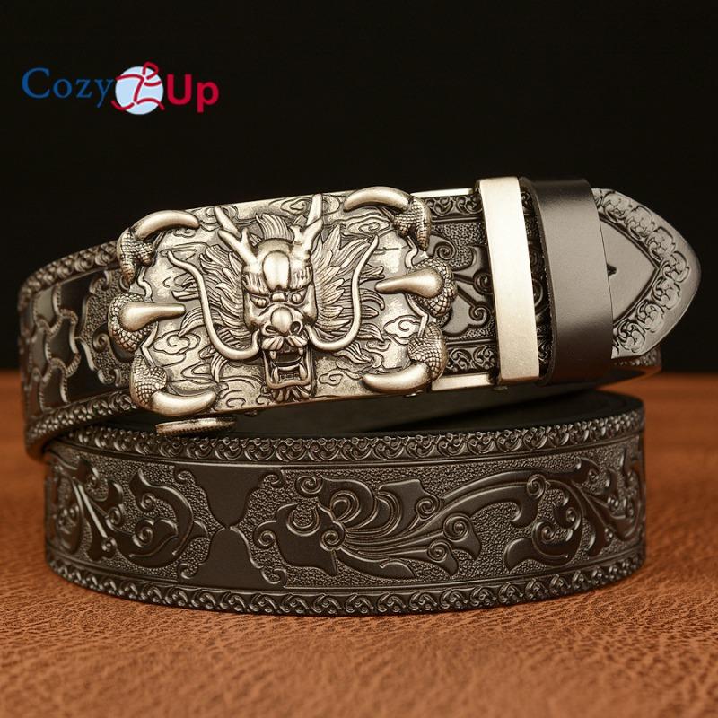 Cozy Up Casual Carved Cowhide Men's Belt, Domineering Claw Dragon Retro Automatic Buckle Belt, Fashionable and Personalized Trouser Belt