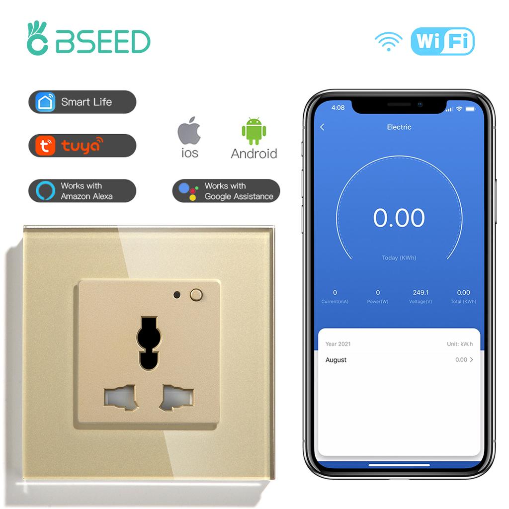 BSEED Wifi Multi-Function Socket Smart Universal Power Socket Wall Electric Socket Tuya Smart Life Google Alexa Voice Control