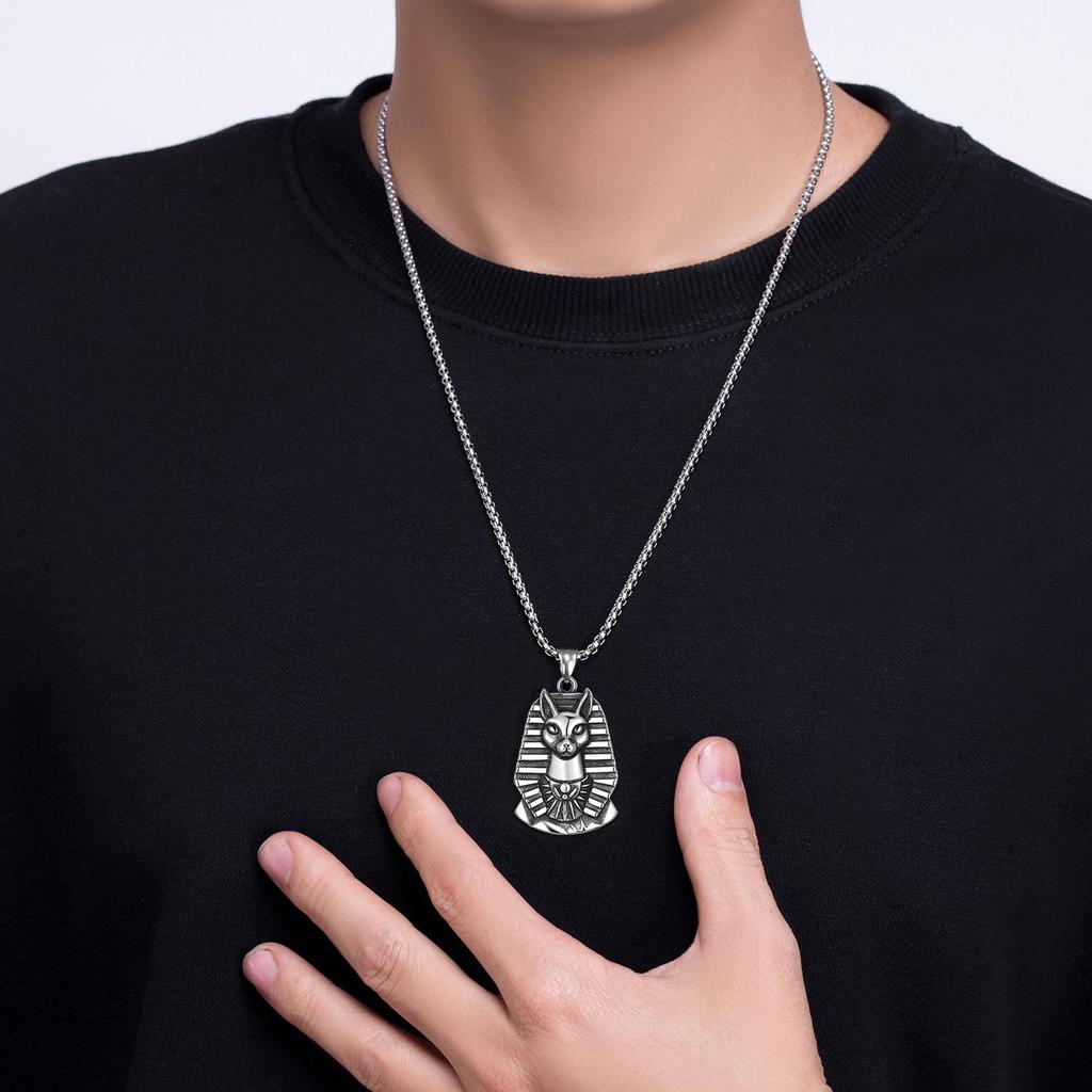 Hao Xing 2021 Stainless Steel Egyptian Pharaoh Cat Pendant Necklace