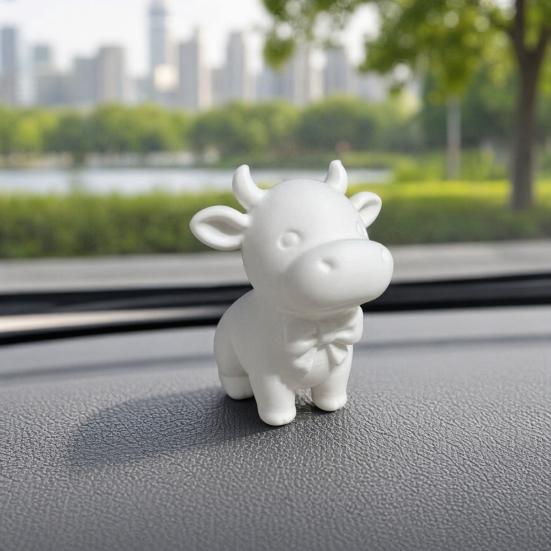 Yousheng 3D Printed Cow Figurine with Bow Tie, Cute Calf Statue, Minimalist Animal Model, Smiling Cow Ornament for Home Office Decor Gift