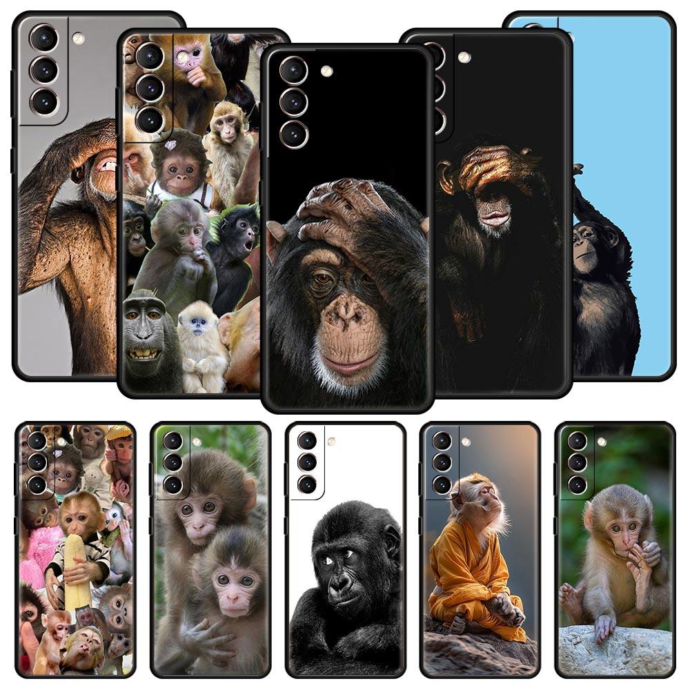 Cute Funny Monkey Soft Phone Case For Samsung Galaxy S25 Edge S24 Plus S23 FE S22 S21 S20 Ultra 5G S10 Black Protect Cover
