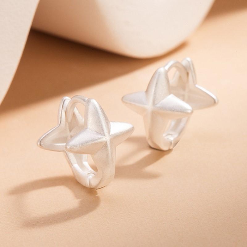 

PANJBJ Sterling Silver Star Hoop Earring for Women Geometry Frosted Solid Trend Versatile Office Jewelry Gift Dropshipping