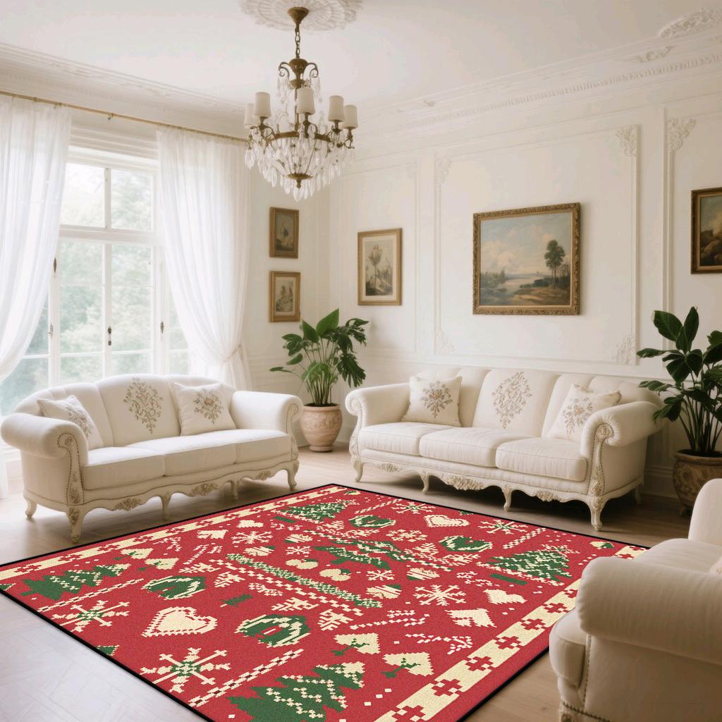 Home Decoration Luxury Rugs Living Room Christmas Red Green Carpet Non-slip Cute Room Decor Washable Warm Soft Baby Crawling Mat
