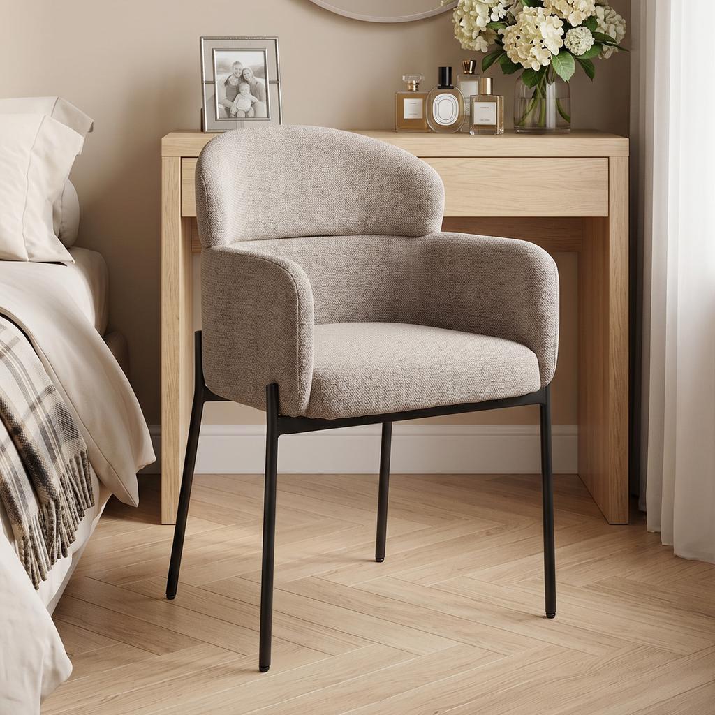 Chair Living Room Lounge Chair with Chenille Look, Armrests, Metal Legs for Bedroom, Light Brown