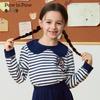 PawinPaw Girls' Striped Lapel Long Sleeve T-Shirt