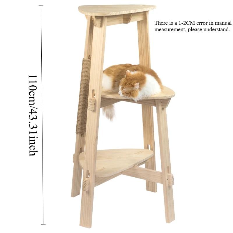 

Сосновое дерево кошачье дерево трехслойная башня когтеточка кошачья рама большая деревянная кошачья платформа для прыжков когтеточки для домашних животных