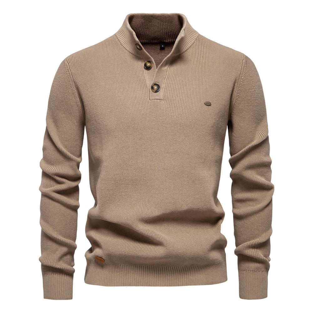 Men's European Stand Collar Half-Zip Sweater - Solid Color, Versatile Fall/Winter Style, Long Sleeve Trendy Casual Wear.