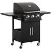 Gas Barbecue With 3 Burners 8.7 KW With 2 Side Tables Cabinet With 2 Doors 4 Wheels And Brakes 121x55x109 Cm Black
