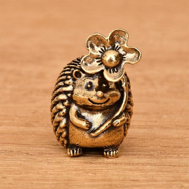 Brass Hedgehog Sculpture Miniature Animal Figurine Antique Metal Ornament Lucky Fengshuis Statue Desktop Decors Gift