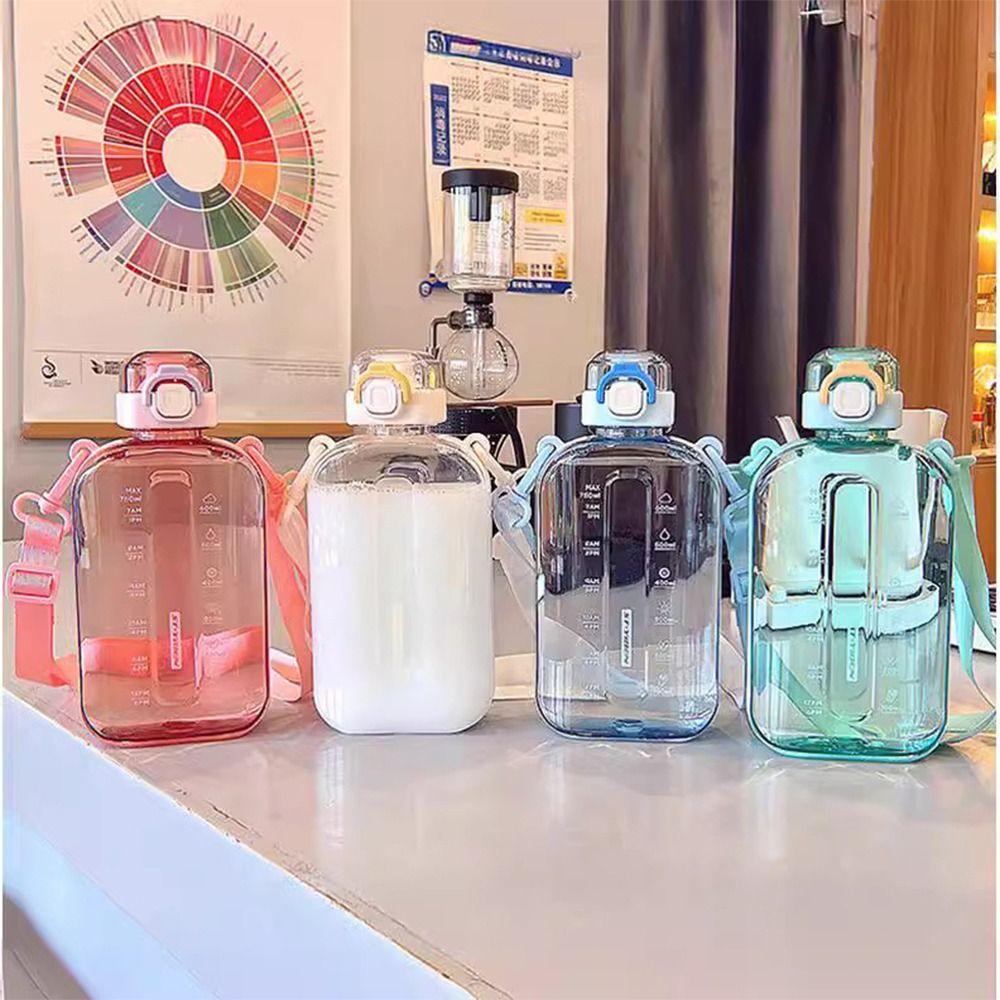 Transparent Sport Drinking Bottle with Adjustable Strap Drinking Cup Plastic Water Bottle  Outdoor