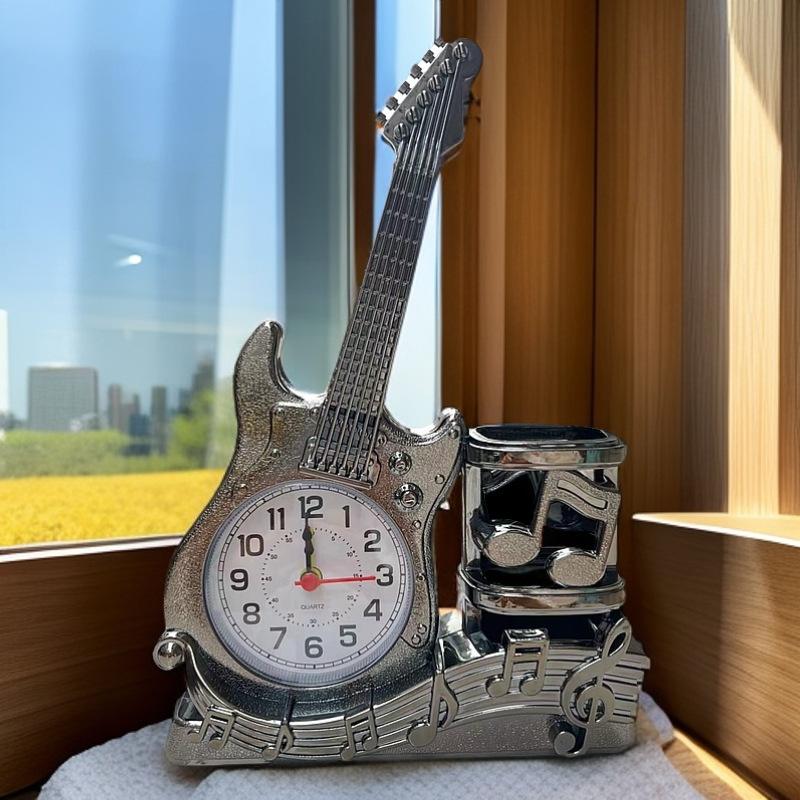 Guitar Alarm Clock with Pen Holder Creative Desktop Ornament Clock Pen Socket Clock Student Gift Birthday Gift Creation