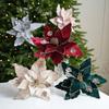 25cm Christmas Flowers Glitter Coated Christmas Tree Flowers  Christmas Tree Decoration