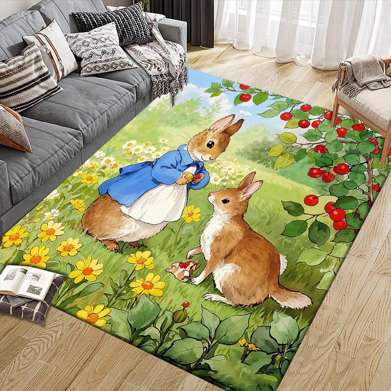 Peter Rabbit2 Flannel Pattern Square Carpet,Area Rug,Carpet Rug for Living Room Bedroom Sofa Playroom Decor,Non-slip Floor Mat