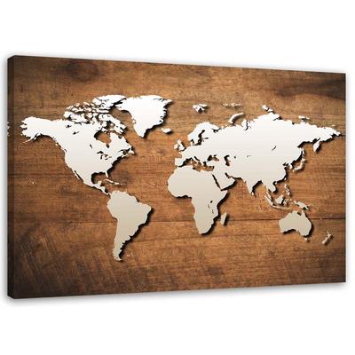 Impression sur toile, carte du monde sur planche de bois