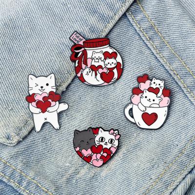 Cute Romantic Cats Love Collection Enamel Pins Cartoon White Kitten Heart Brooch Backpack Denim Lapel Badge Gifts for Girlfriend