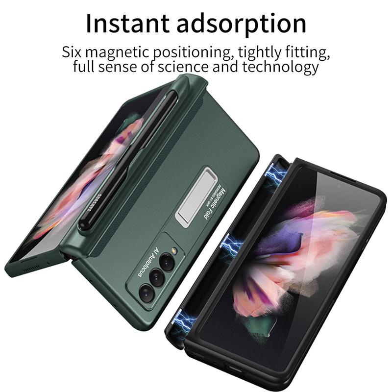 Ebesfous Case For Samsung Galaxy Z Fold 3 With Magnetic Holder All -Inclusive Case For Galaxy Z Fold3 Protective Cover With S Pen