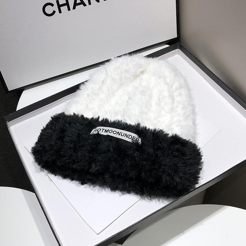 Autumn and winter thickened plush hat fashionable plush knitted hat versatile, small face, cold-proof and warm hat thickened to keep warm