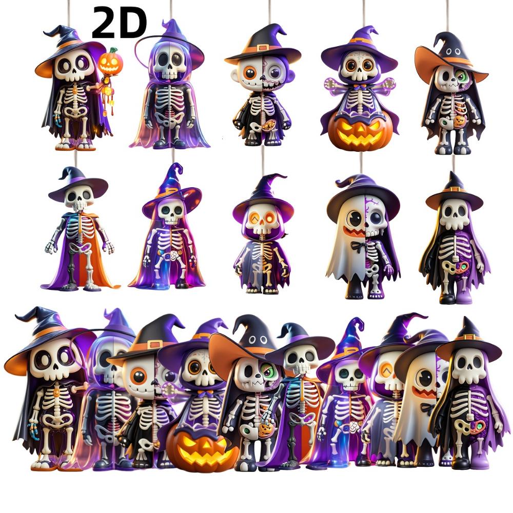 10 Pendentifs en bois à design graphique 2D sur le thème d'Halloween, décorations d'Halloween pour les fêtes d'Halloween, les événements et les réunions de famille, cadeaux idéaux