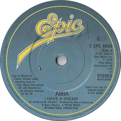 7inch Record ABBA - I Have  A Dream SEPC8088 Epic 1979 UK Pop Used