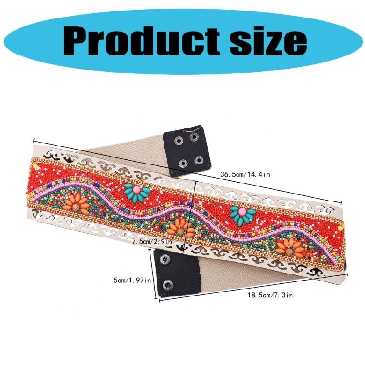 Ethnic Beaded Waist Cincher Stretch Waistband Bohemian Belt Body Girdle Feature Floral Accent for Women's Clothing
