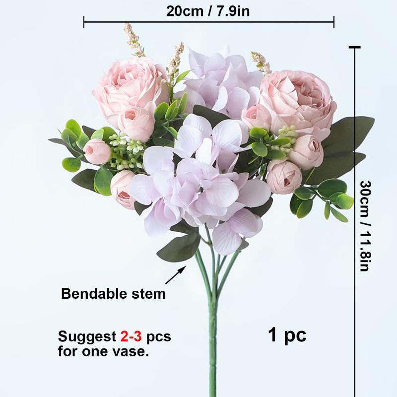 1pc Blue Artificial Flower Hydrangea Fake Peony Silk Flowers Rose Bouquet for Home Wedding Bride Bouquet Decor, Valentine Day