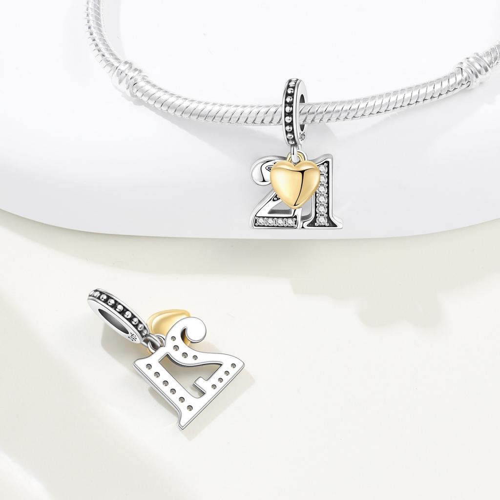 Original 15th 16 18 20 21 Anniversary Birthday Wedding S925 Silver Bead Pendant DIY Jewelry Gifts for Her