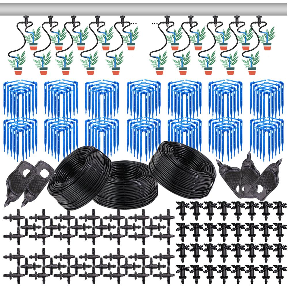 

Комплект для капельного полива теплицы 10-100 м, 4-канальная капельная стрела 3/5 мм, двухканальная передатчиковая система полива для сада, газона, горшка, 1 л/ч