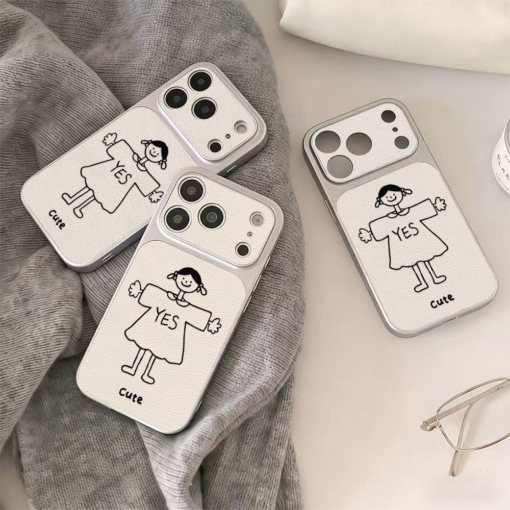 Simple line girl suitable for Apple 17PROMAX mobile phone case large window iPhone16 soft 15 all-inclusive 14