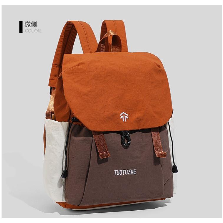 Women’s Lightweight Nylon Backpack Large Capacity Casual Travel School Bag Drawstring Flap Backpack Multi Pocket Daypack