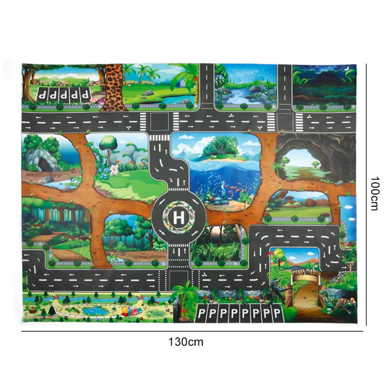 130x100cm Children Games Mat Cartoon City Traffic Map Non-Slip Playmat For KidsToddler Montessori Early Education Toys TMZ