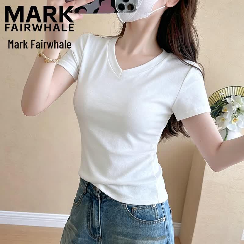MARK FAIRWHALE Women s V-Neck Short Sleeve T-Shirt M белый