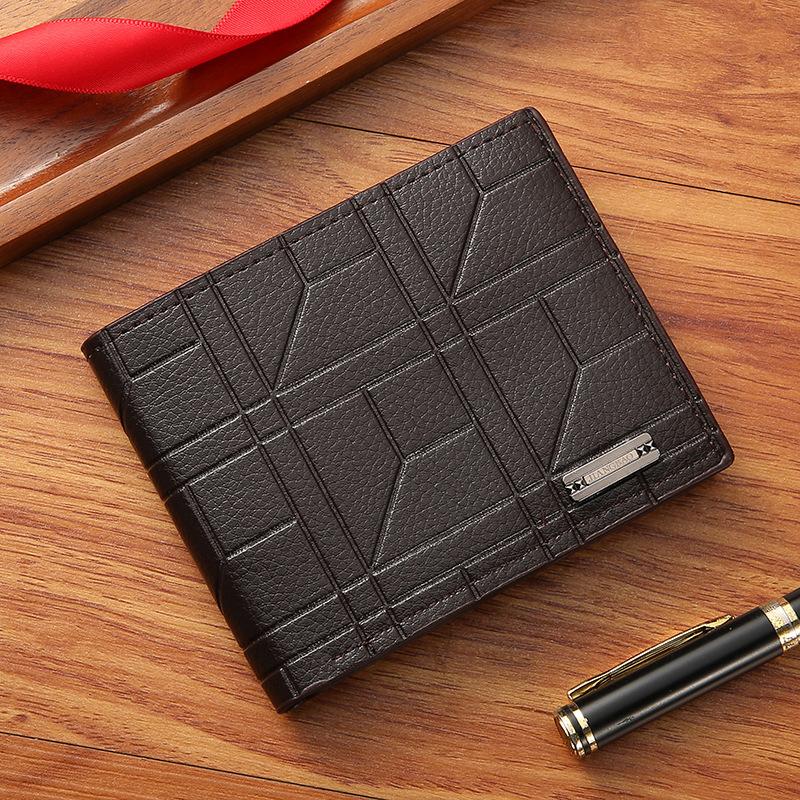 Men's Wallet Men's Short Wallet Youth Plaid Horizontal Soft Wallet Large Capacity Multi-Card Wallet